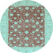 Round Oriental Light Blue Traditional Rug, abs3661lblu