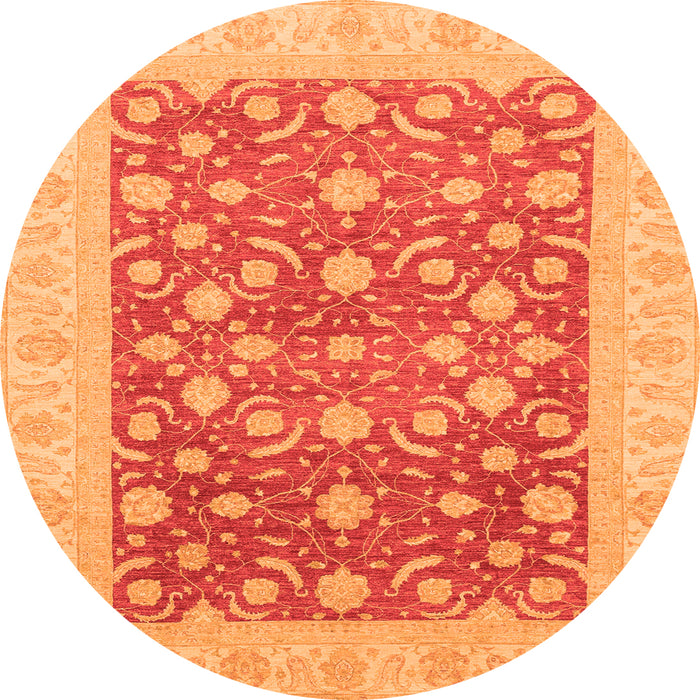 Round Machine Washable Oriental Orange Traditional Area Rugs, wshabs3661org