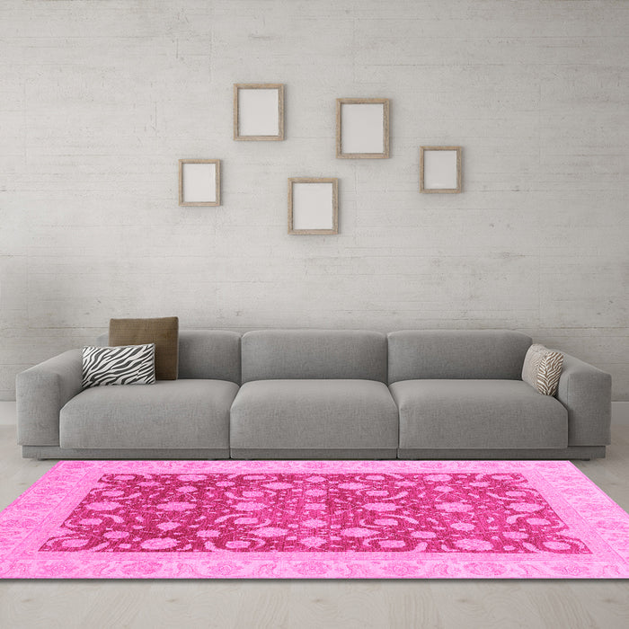 Machine Washable Oriental Pink Traditional Rug in a Living Room, wshabs3661pnk