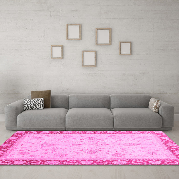 Machine Washable Abstract Pink Modern Rug in a Living Room, wshabs3662pnk