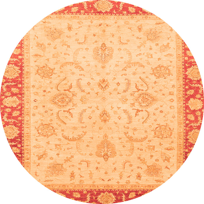 Round Machine Washable Abstract Orange Modern Area Rugs, wshabs3662org
