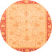 Round Machine Washable Abstract Orange Modern Area Rugs, wshabs3662org