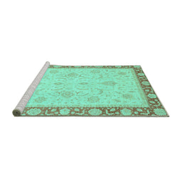 Sideview of Machine Washable Abstract Turquoise Modern Area Rugs, wshabs3662turq