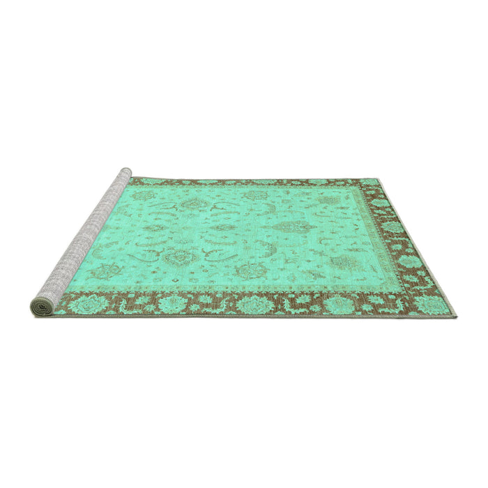 Sideview of Machine Washable Abstract Turquoise Modern Area Rugs, wshabs3662turq
