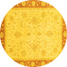 Round Abstract Yellow Modern Rug, abs3662yw