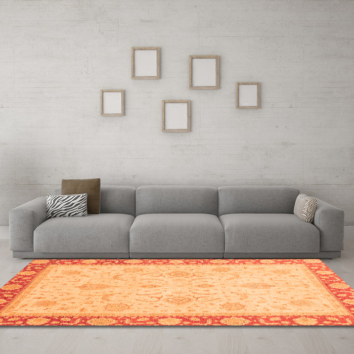 Machine Washable Abstract Orange Modern Area Rugs in a Living Room, wshabs3662org