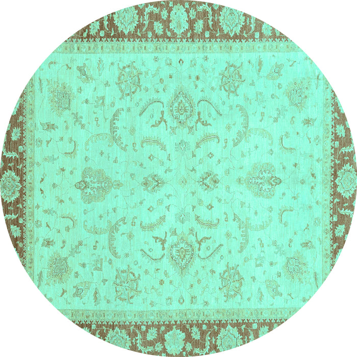 Round Machine Washable Abstract Turquoise Modern Area Rugs, wshabs3662turq