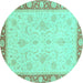 Round Machine Washable Abstract Turquoise Modern Area Rugs, wshabs3662turq