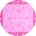 Round Machine Washable Abstract Pink Modern Rug, wshabs3662pnk