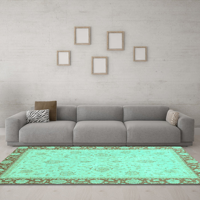 Machine Washable Abstract Turquoise Modern Area Rugs in a Living Room,, wshabs3662turq