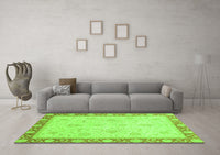 Machine Washable Abstract Green Modern Rug, wshabs3662grn