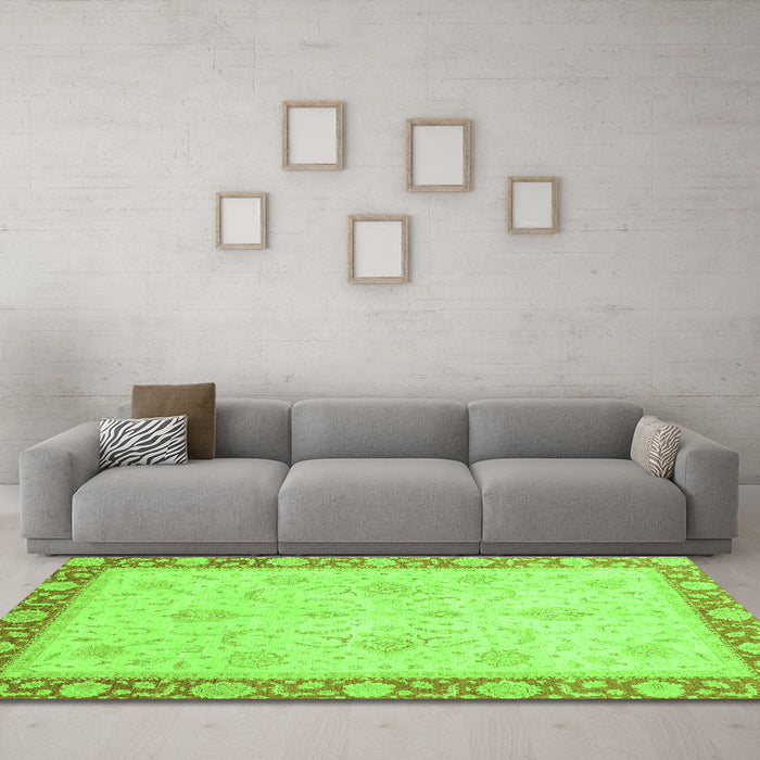 Machine Washable Abstract Green Modern Area Rugs in a Living Room,, wshabs3662grn