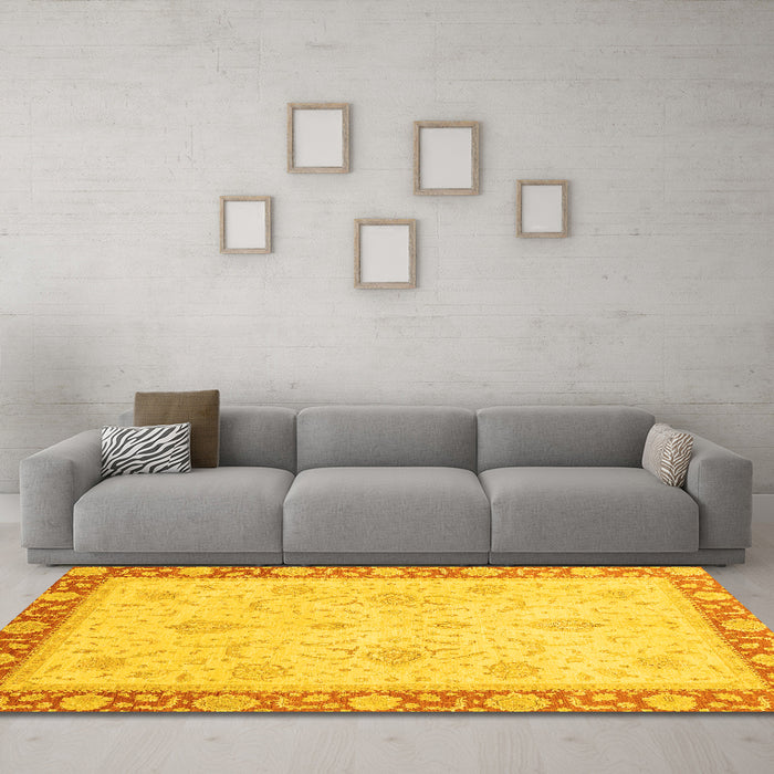 Machine Washable Abstract Yellow Modern Rug in a Living Room, wshabs3662yw