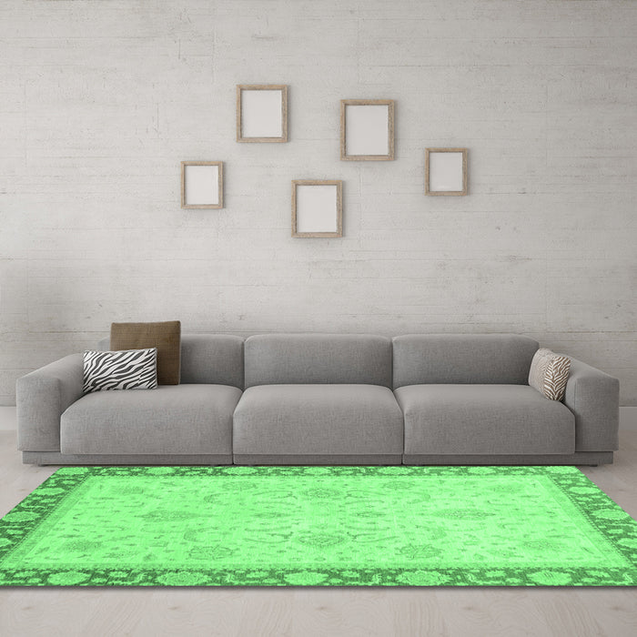 Machine Washable Abstract Emerald Green Modern Area Rugs in a Living Room,, wshabs3662emgrn