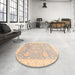 Round Abstract Brown Oriental Rug in a Office, abs3663