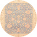 Round Abstract Brown Oriental Rug, abs3663