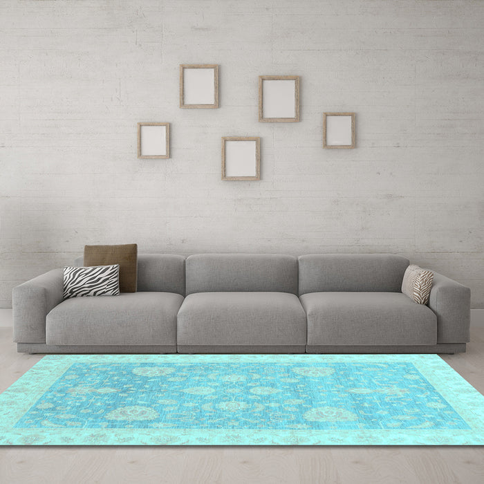 Machine Washable Oriental Light Blue Traditional Rug in a Living Room, wshabs3663lblu