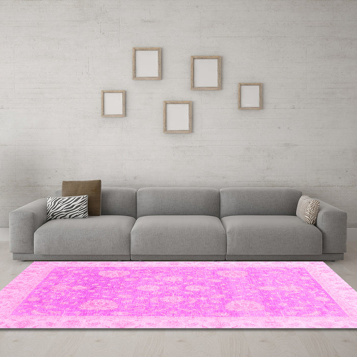 Machine Washable Oriental Pink Traditional Rug in a Living Room, wshabs3663pnk
