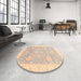 Round Machine Washable Abstract Brown Sugar Brown Rug in a Office, wshabs3663