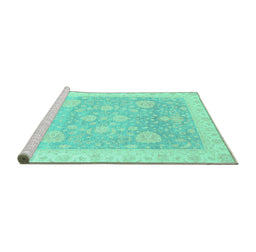Sideview of Machine Washable Oriental Turquoise Traditional Area Rugs, wshabs3663turq