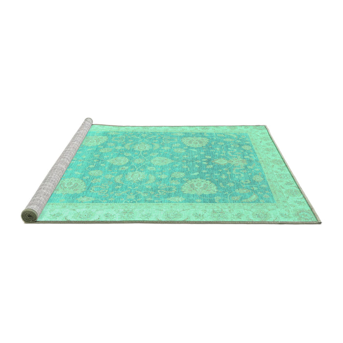 Sideview of Machine Washable Oriental Turquoise Traditional Area Rugs, wshabs3663turq