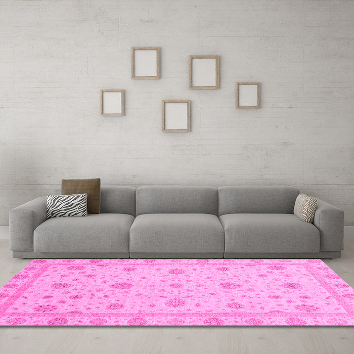 Machine Washable Oriental Pink Traditional Rug in a Living Room, wshabs3664pnk
