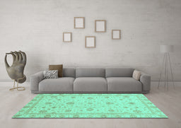 Machine Washable Oriental Turquoise Traditional Area Rugs in a Living Room,, wshabs3664turq