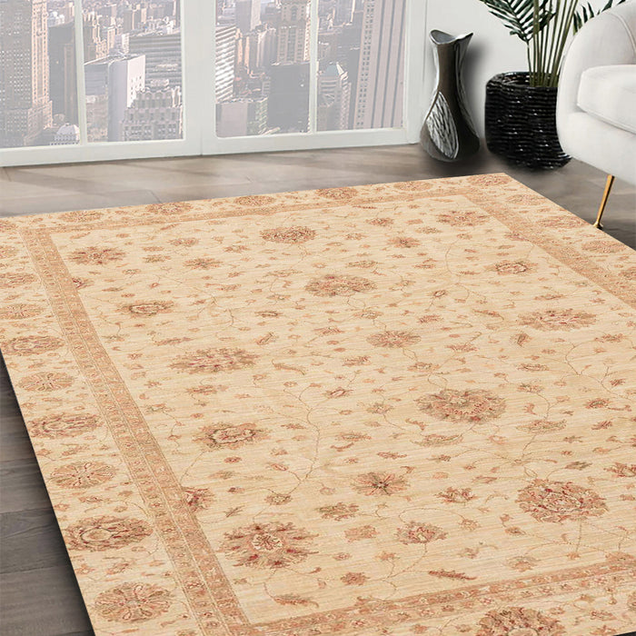 Abstract Yellow Oriental Rug in Family Room, abs3664