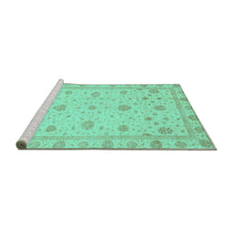 Sideview of Machine Washable Oriental Turquoise Traditional Area Rugs, wshabs3664turq