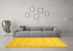 Machine Washable Oriental Yellow Traditional Rug in a Living Room, wshabs3664yw