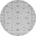 Round Machine Washable Oriental Gray Traditional Rug, wshabs3664gry