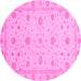 Round Machine Washable Oriental Pink Traditional Rug, wshabs3664pnk