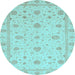 Round Oriental Light Blue Traditional Rug, abs3664lblu