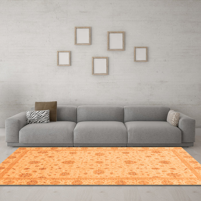 Machine Washable Oriental Orange Traditional Area Rugs in a Living Room, wshabs3664org