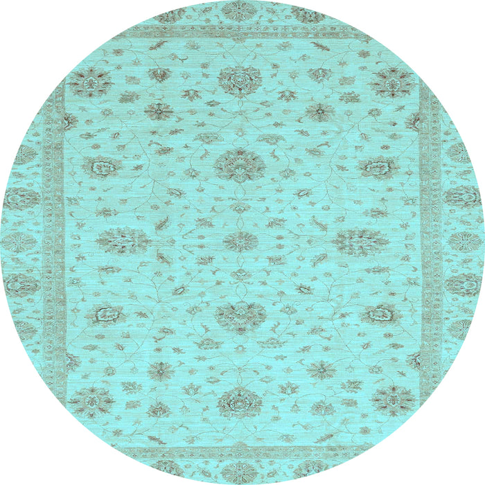 Round Machine Washable Oriental Light Blue Traditional Rug, wshabs3664lblu