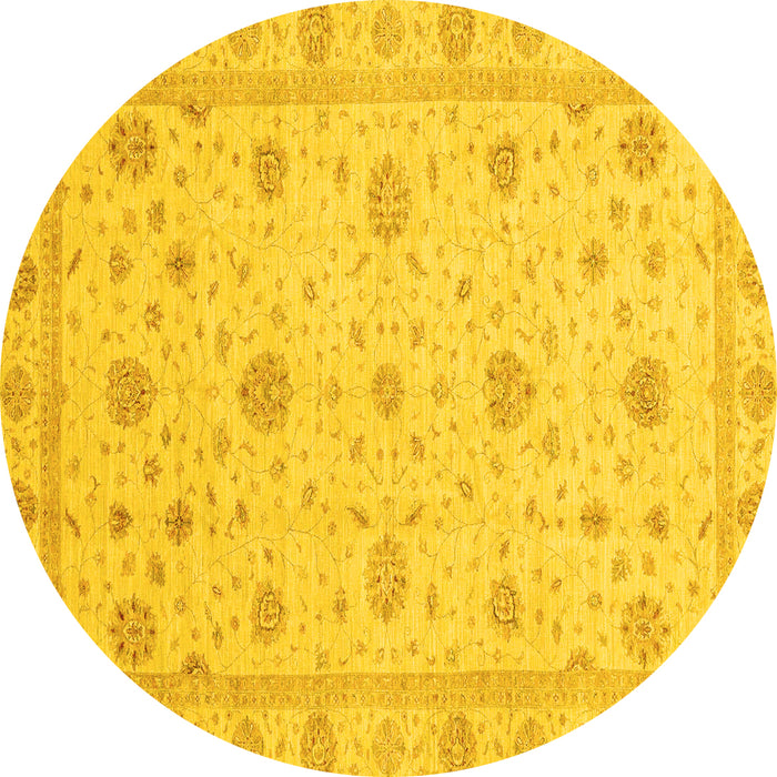 Round Machine Washable Oriental Yellow Traditional Rug, wshabs3664yw