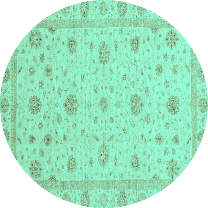 Round Machine Washable Oriental Turquoise Traditional Area Rugs, wshabs3664turq
