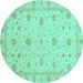 Round Machine Washable Oriental Turquoise Traditional Area Rugs, wshabs3664turq