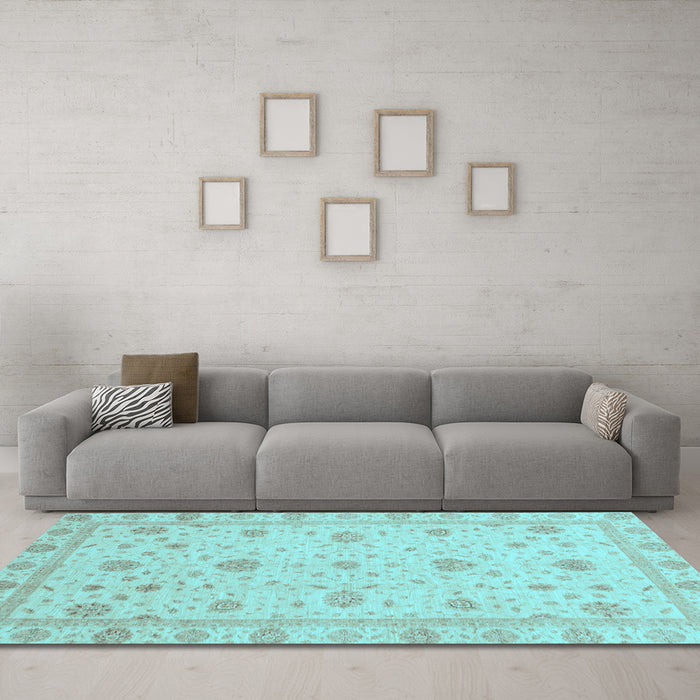 Machine Washable Oriental Light Blue Traditional Rug in a Living Room, wshabs3664lblu