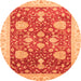 Round Machine Washable Oriental Orange Traditional Area Rugs, wshabs3665org