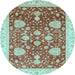 Round Machine Washable Oriental Light Blue Traditional Rug, wshabs3665lblu