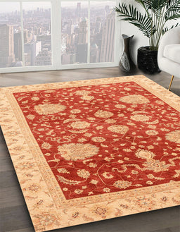 Abstract Scarlet Red Oriental Rug in Family Room, abs3665