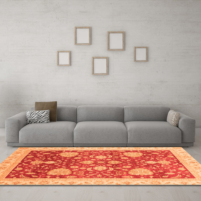 Machine Washable Oriental Orange Traditional Area Rugs in a Living Room, wshabs3665org