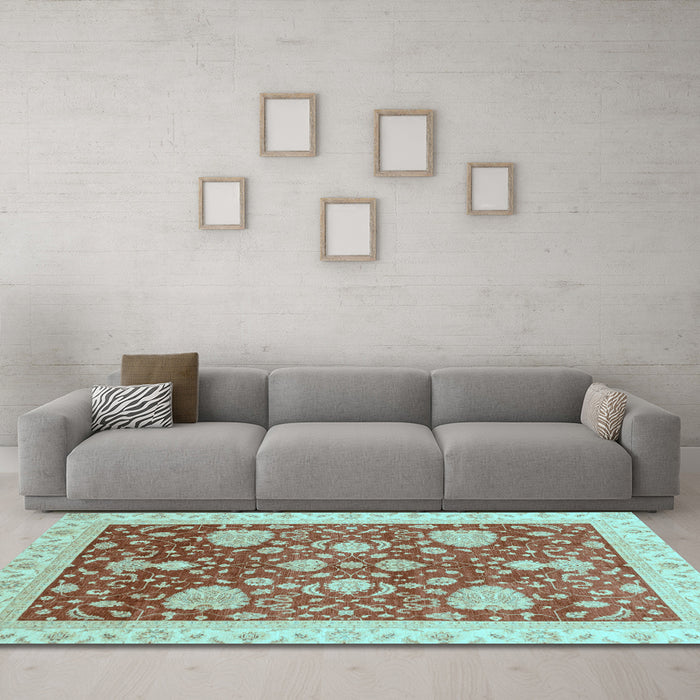 Machine Washable Oriental Light Blue Traditional Rug in a Living Room, wshabs3665lblu