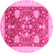 Round Machine Washable Oriental Pink Traditional Rug, wshabs3665pnk