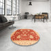 Round Machine Washable Abstract Scarlet Red Rug in a Office, wshabs3665