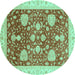 Round Oriental Turquoise Traditional Rug, abs3665turq