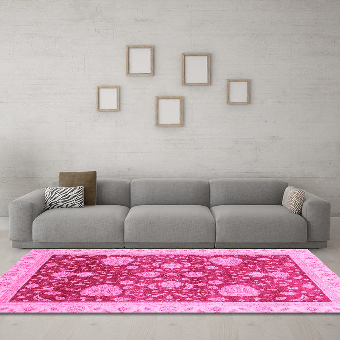 Machine Washable Oriental Pink Traditional Rug in a Living Room, wshabs3665pnk