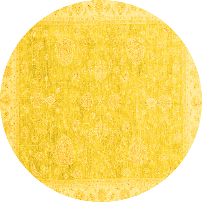 Round Machine Washable Oriental Yellow Traditional Rug, wshabs3666yw