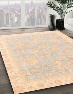 Abstract Deep Peach Orange Oriental Rug in Family Room, abs3666